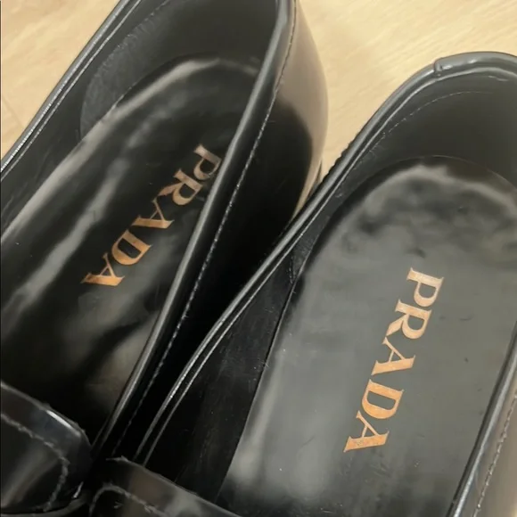 Prada Black Patent Leather Loafers with Silver Detail